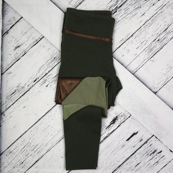 JOYLAB 7/8 Shine & Mesh Pieced Legging Deep Olive - Picture 5 of 13